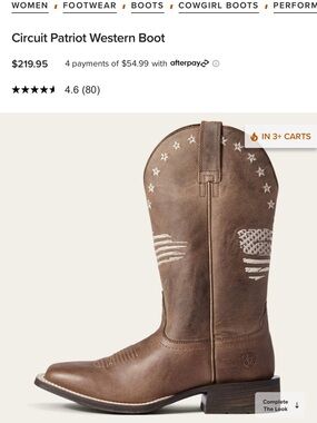 Ariat Brown Leather Western Boot with Star & Flag Stitching